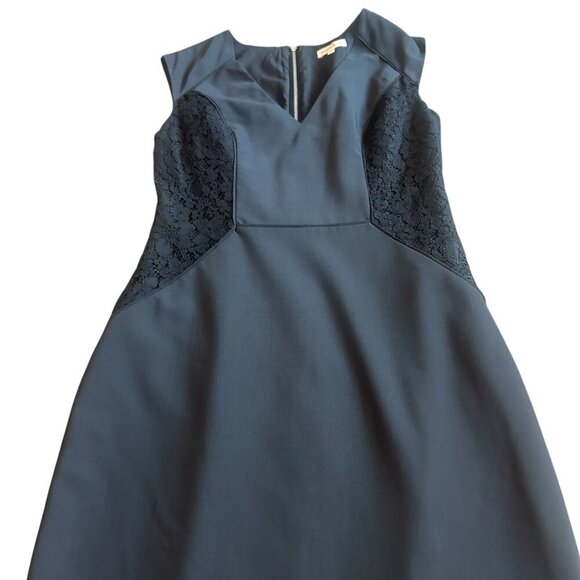 Rebecca Taylor Black Sheath Dress Lace Detail Gold Zip Wool Blend Size 8 Women's - Picture 4 of 10